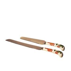 VTG Sheffield Knives Set‎ of 2 Floral Prill England Stainless Porcelain Handles